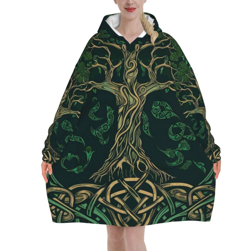 Sherpa Hoodie Fleece - Hoodie Selimut Motif Celtic Pohon Kehidupan