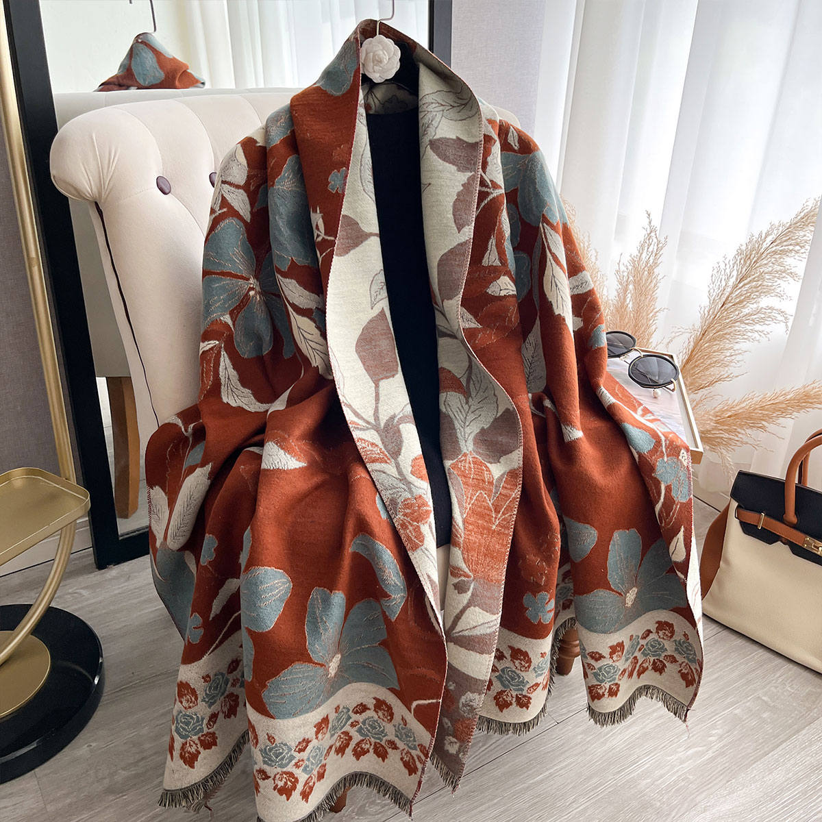 Cashmere Pashmina Wrap - Syal Jacquard Kasmir Dua Sisi Paisley