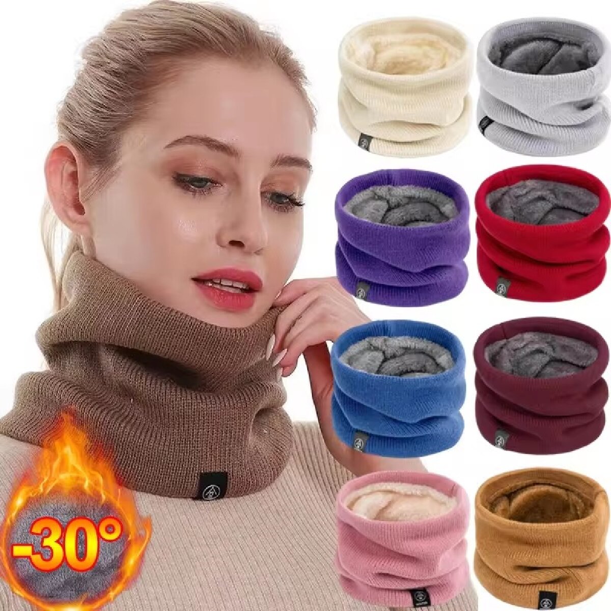 Winter Headband Fleece - Syal wol rajut wanita, padat mewah